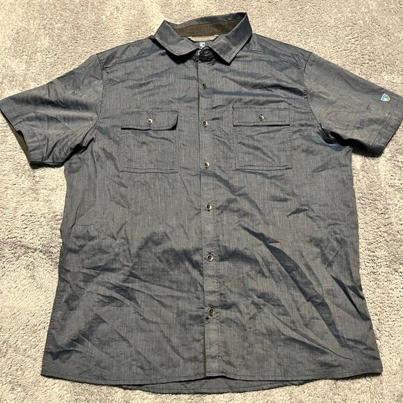 Kuhl Shirt Mens Large Blue Lightweight Button Pockets Hiking Short Sleeve - Picture 1 of 7